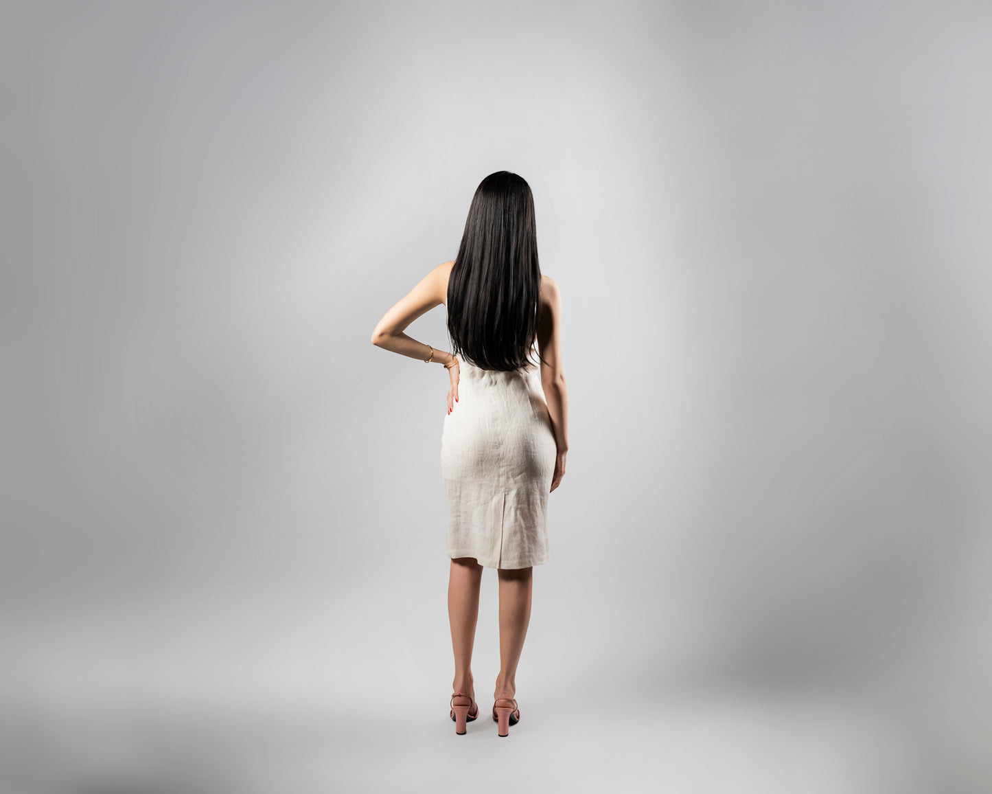 Naya White Linen Midi Dress