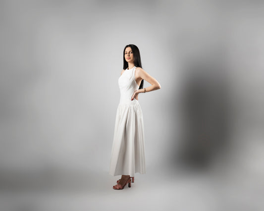 Agatha White Cotton Maxi Dress