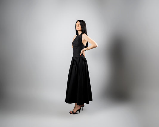Agatha Black Cotton Maxi Dress