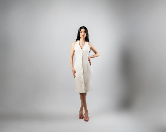 Naya White Linen Midi Dress
