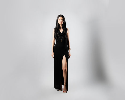 Dahlia Black Hooded Dress
